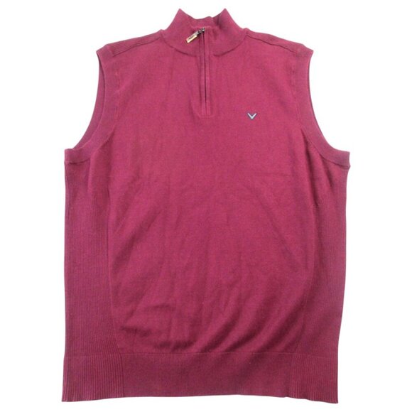 Callaway Golf‎ Sweater Vest Mens Medium Burgundy Knitted Sleeveless Quarter Zip - Picture 1 of 9